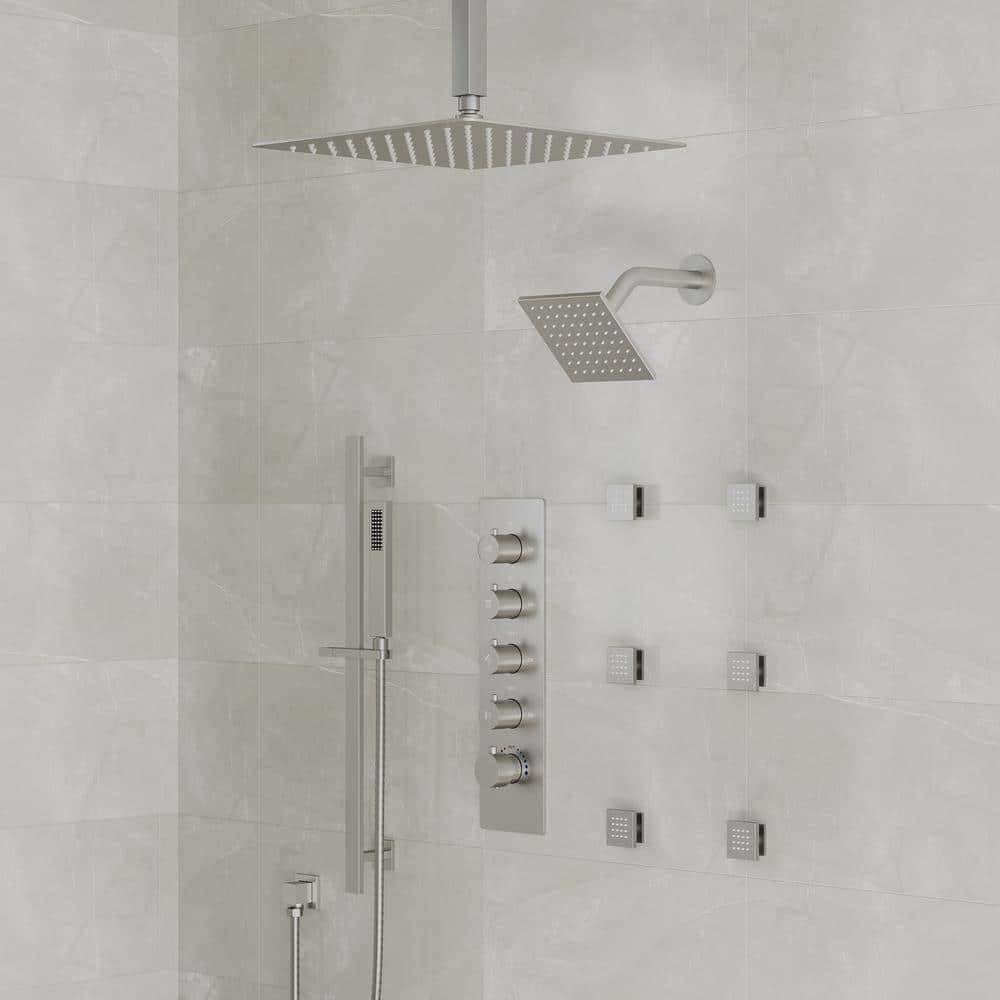 DualJetSpa 15-Spray Patterns 16" & 6" Dual Shower Head, Shower FaucetSystem with Thermostatic Rough-in Valve and Body Jets