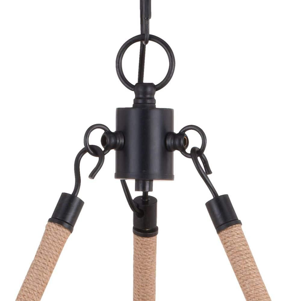 Vaxcel Breckenridge 6 Light Bronze Rustic Antler Chandelier Natural Rope Accent