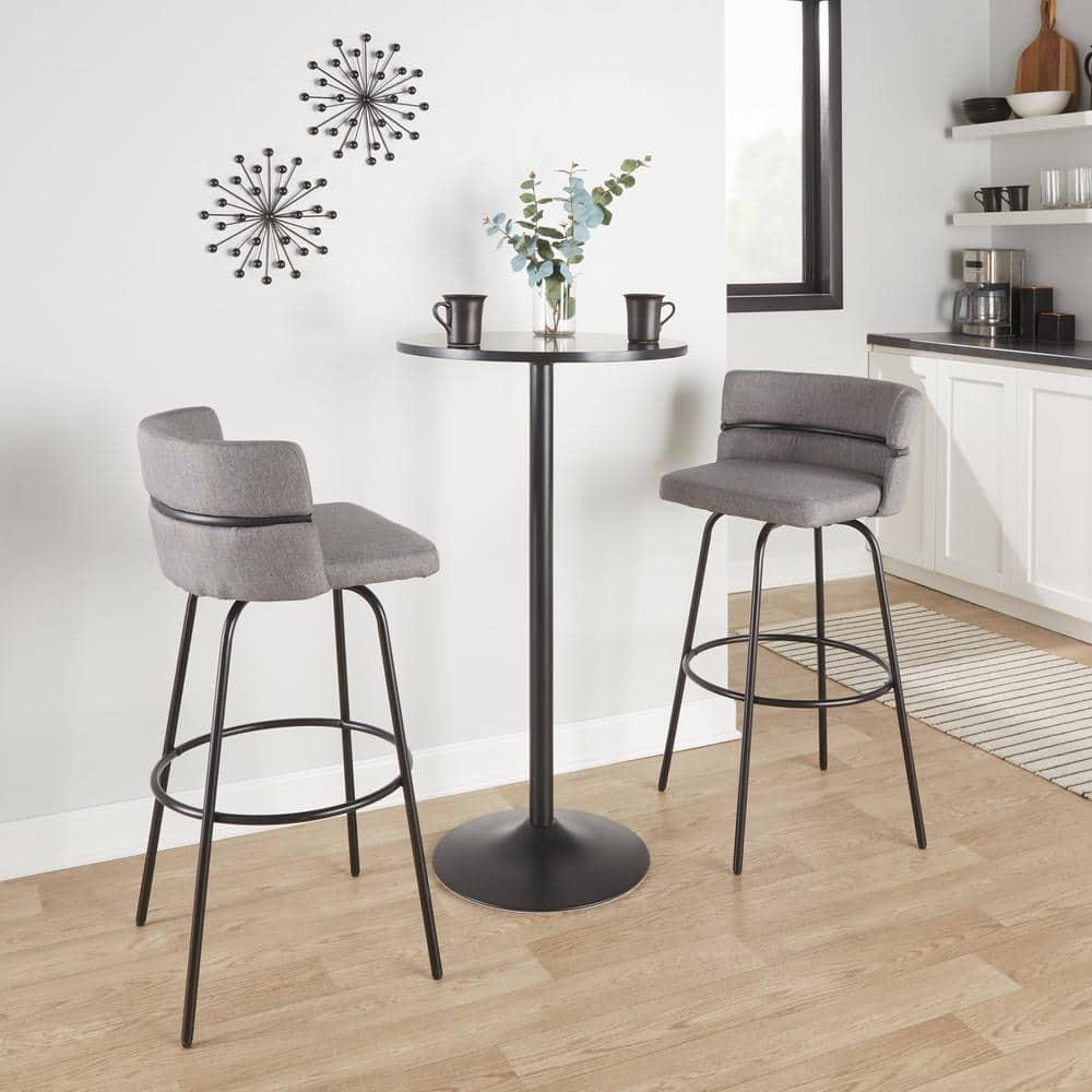 LumiSource Black Metal, Light Grey Fabric Cinch Claire 30" Fixed-Height Barstool - Set of 2