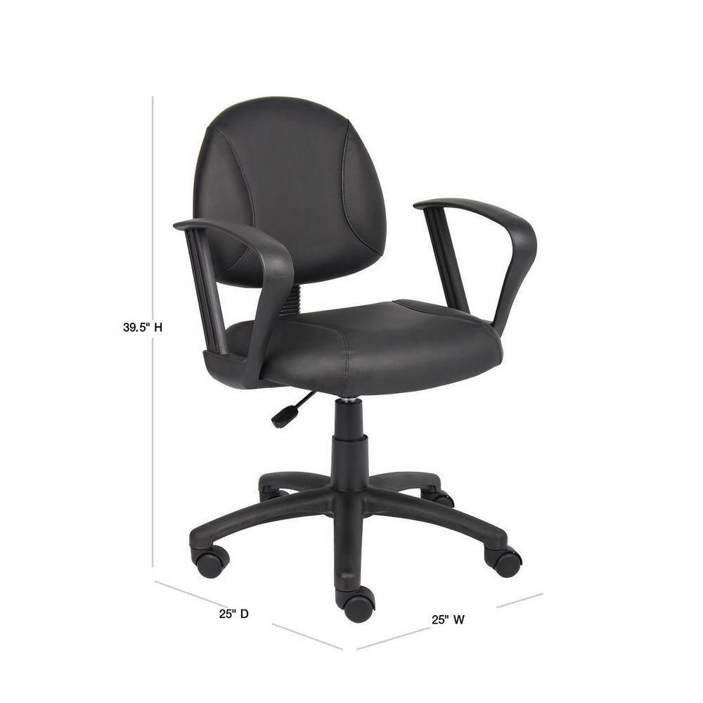 Posture Chair with Loop Arms Black - Boss Office Products: LeatherPlus, Lumbar Support, Adjustable Height