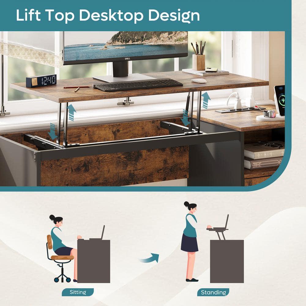 Bestier 60 Inch Home Office Desk with Power OutLets Rustic Brown