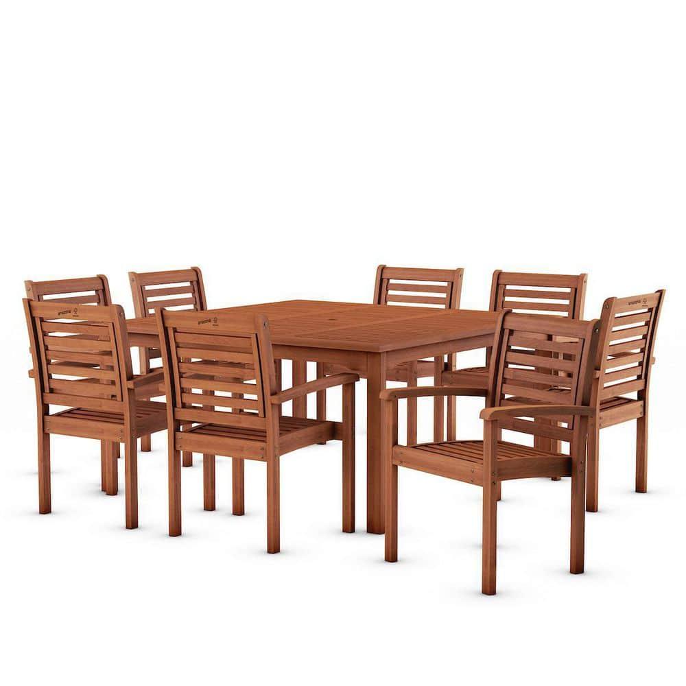 Milano 9-Piece Square Patio Dining Set, Solid Wood 100% FSC Certified