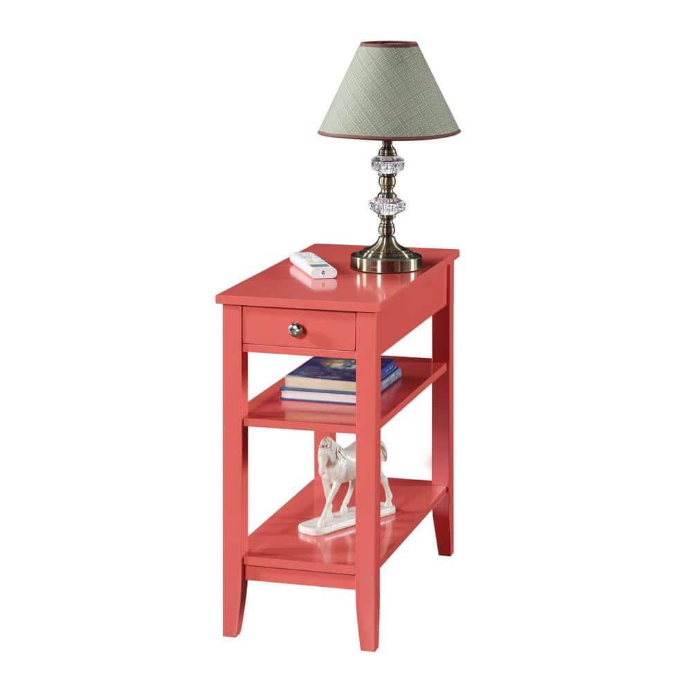 Convenience Concepts American Heritage 1 Drawer Chairside End Table with Shelves, Coral