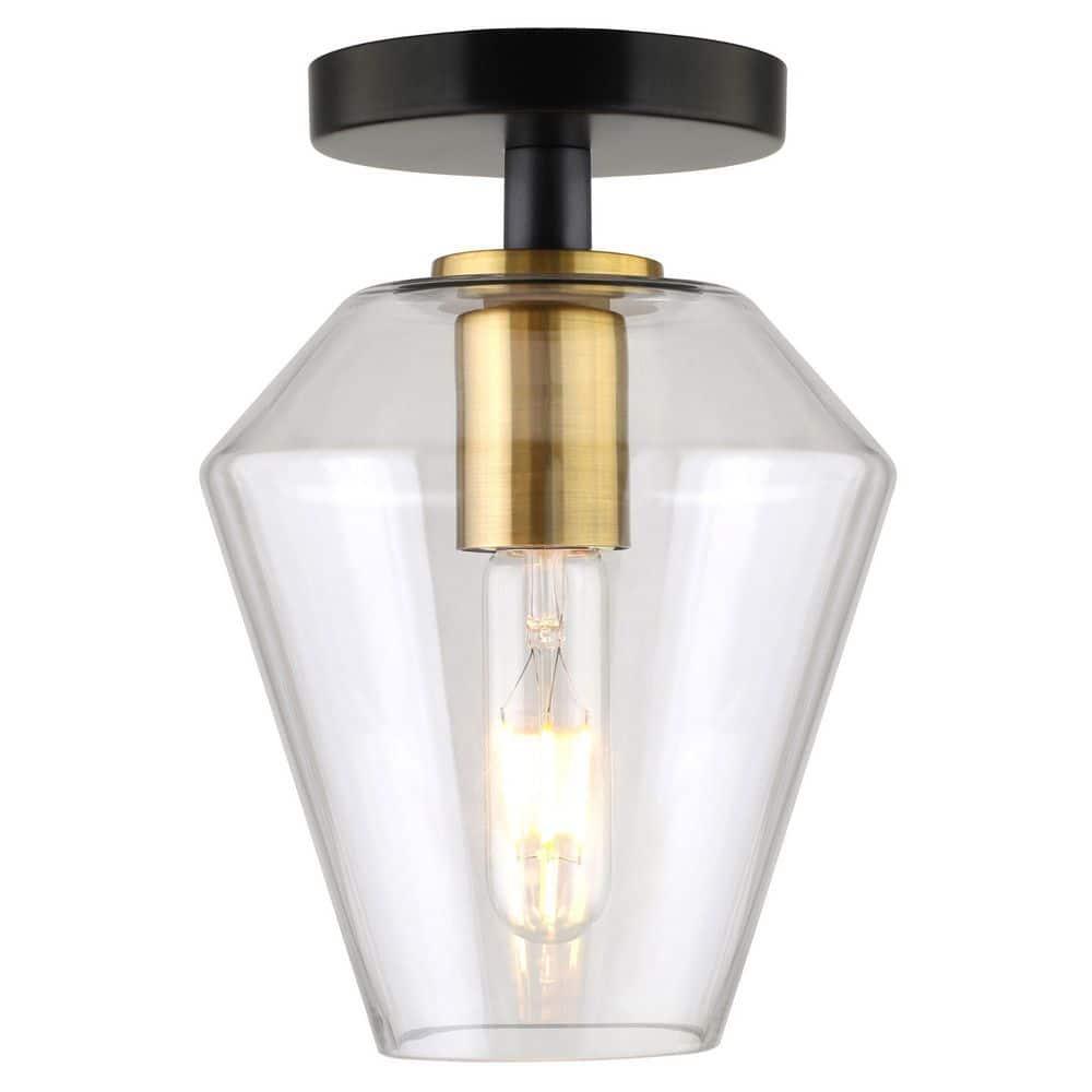 Hudson and Canal 7" Wide Semi Flush Mount: UL Listed, Retro-Inspired, Metal/Glass Fixture