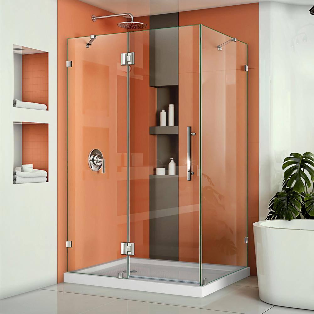 Quatra Lux 46.38" x 72" Hinged Frameless Shower Door with Clear Max Technology