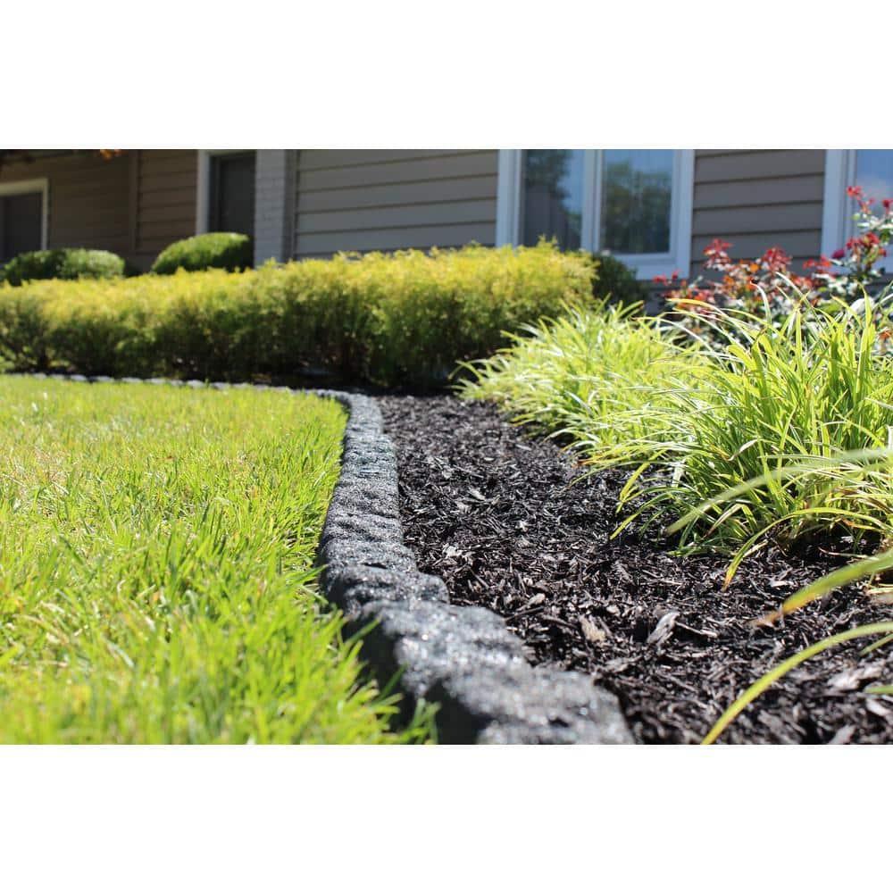 Rubberific Landscape Edging, 4' Gray Cobblestone Rubber Flower Garden Edging Border (4 Pack)