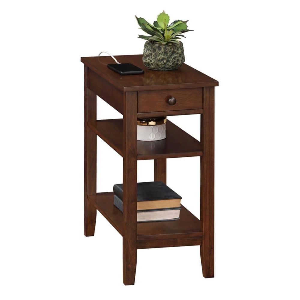Convenience Concepts American Heritage End Table w/Charging Station and Shelves, Espresso