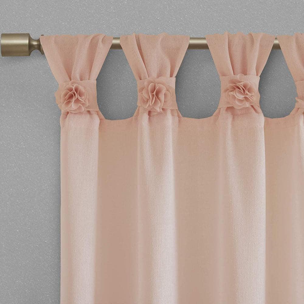 Madison Park Rosette Floral Embellished Cuff Tab Top Solid Curtain Panel