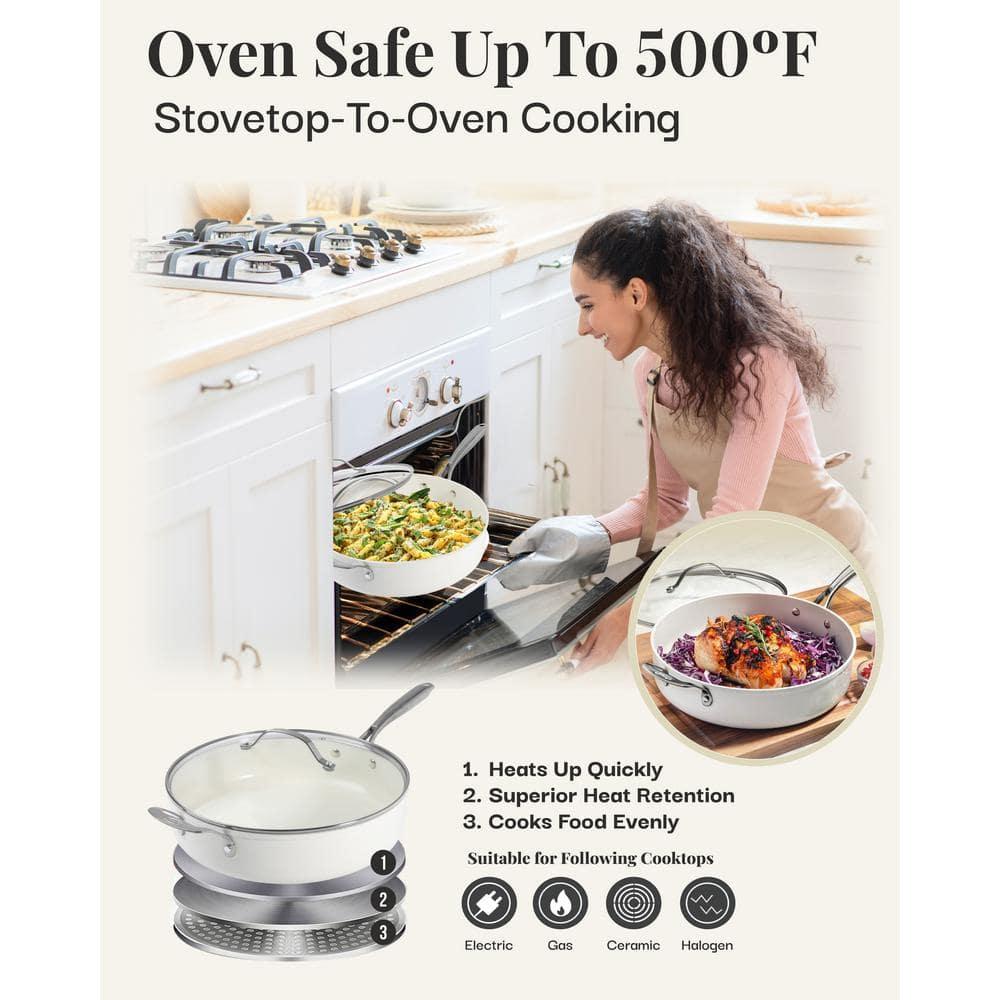 Gotham Steel Gotham Steel Naturals Cream Ultra Nonstick Ceramic 5.5 Qt Jumbo Cooker Pan with Lid