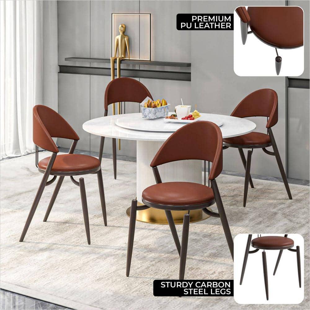 Venice Dining Chair Upholstered Leather in Iron Open Curved Back Design Set of 2 in Dark Brown