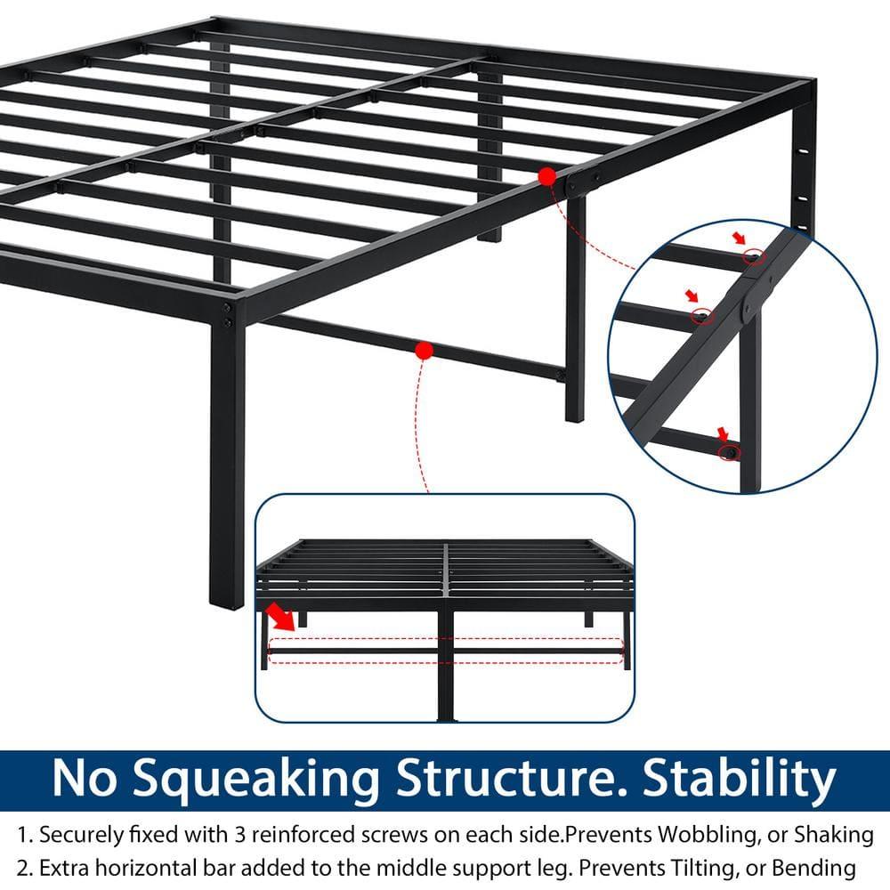 Lusimo Full Size Bed Frame 18 inch Heavy Duty Platform Metal Bed Frame Full with Attach Headboard Hole Anti Slip Support Mattress Foundation, Black