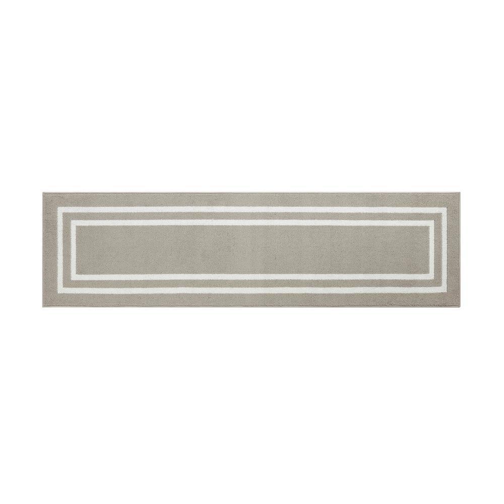Double Border Machine Tufted Performance Light Gray/White Rug