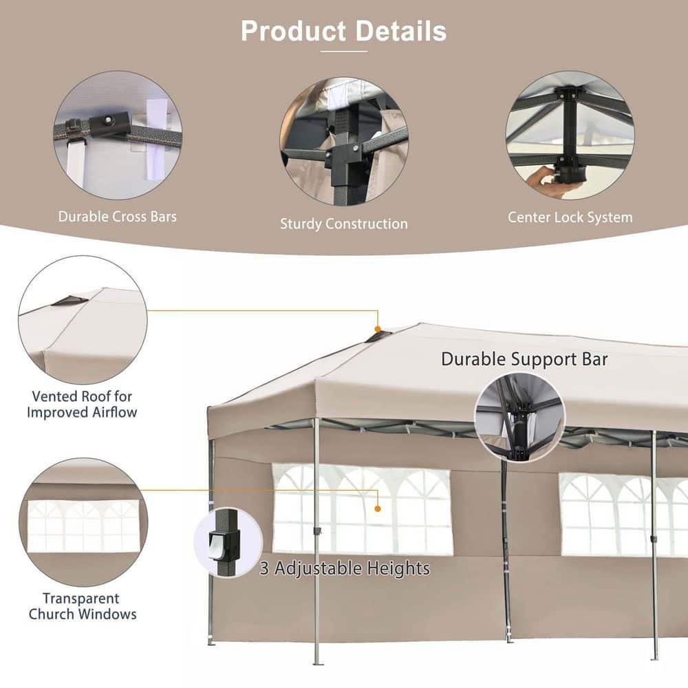 Khaki 10x30 Heavy Duty Outdoor Pop Up Canopy Tent with Sidewalls