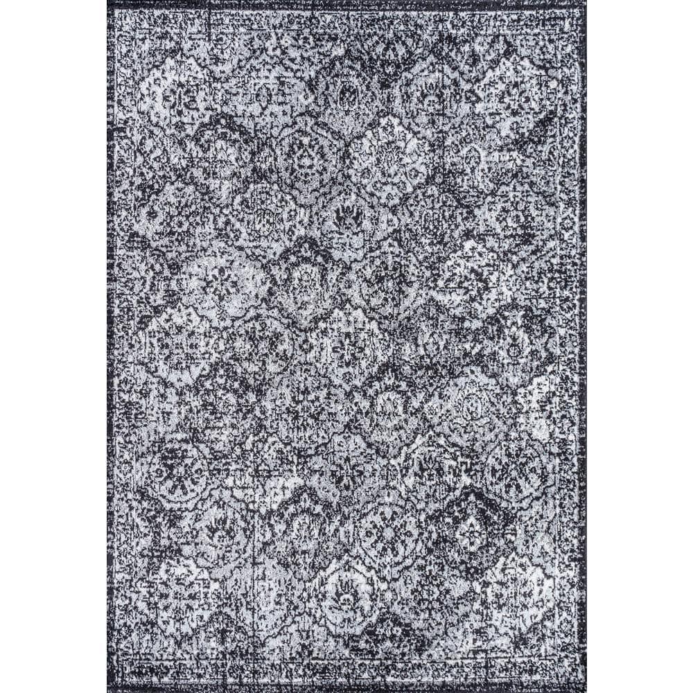 8' x 10' Modern Persian Boho Vintage Trellis Area Rug, Black/Ivory - JONATHAN Y