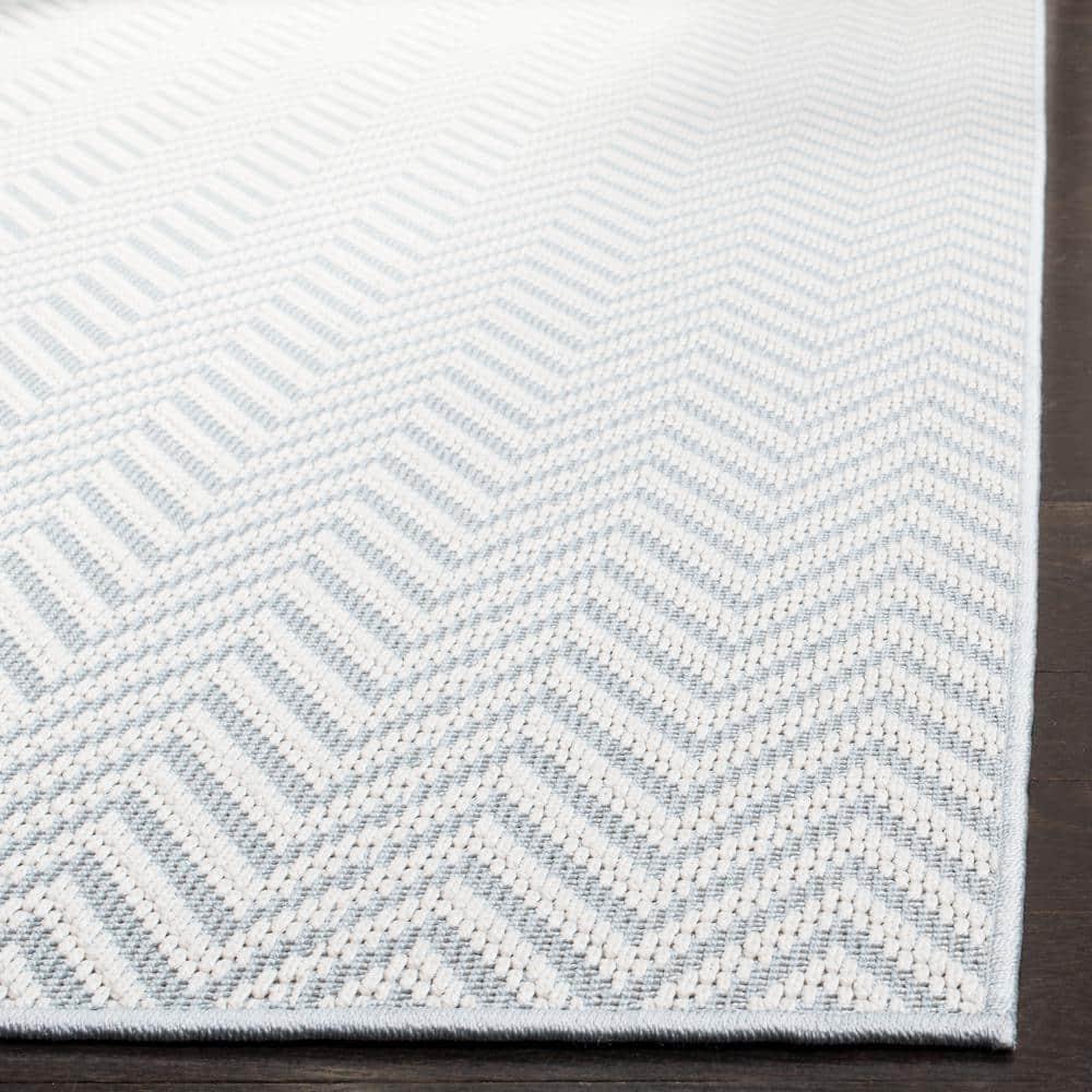 SAFAVIEH Bermuda Amina Geometric Chevron Indoor/Outdoor Runner Rug Light Blue/Cream, 2' x 8'