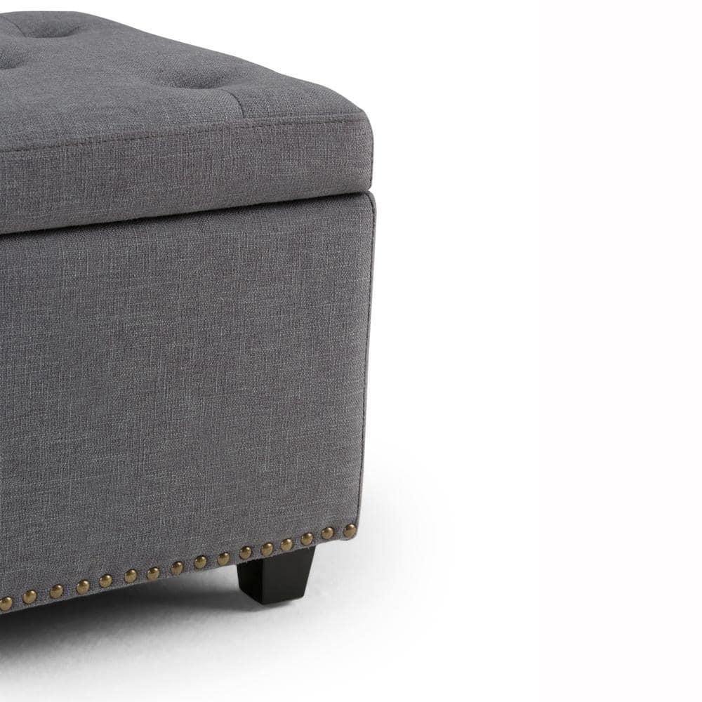 Simpli Home Hamilton 48" Transitional Rectangle Ottoman in Gray Linen Look Fabric