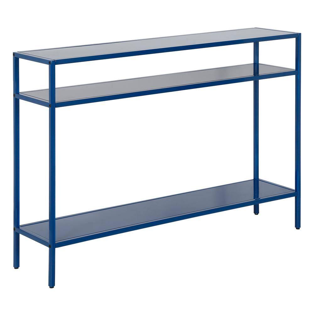 Evelyn&Zoe Ricardo 42" Wide Rectangular Console Table with Metal Shelves, Mykonos Blue