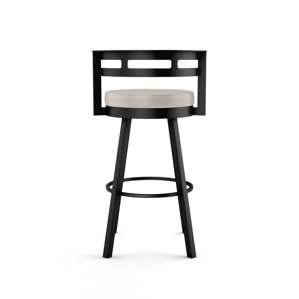 Amisco Render Upholstered Counter Height Barstool Cream/Black: Modern Metal Design, Integrated Armrests, Faux Leather