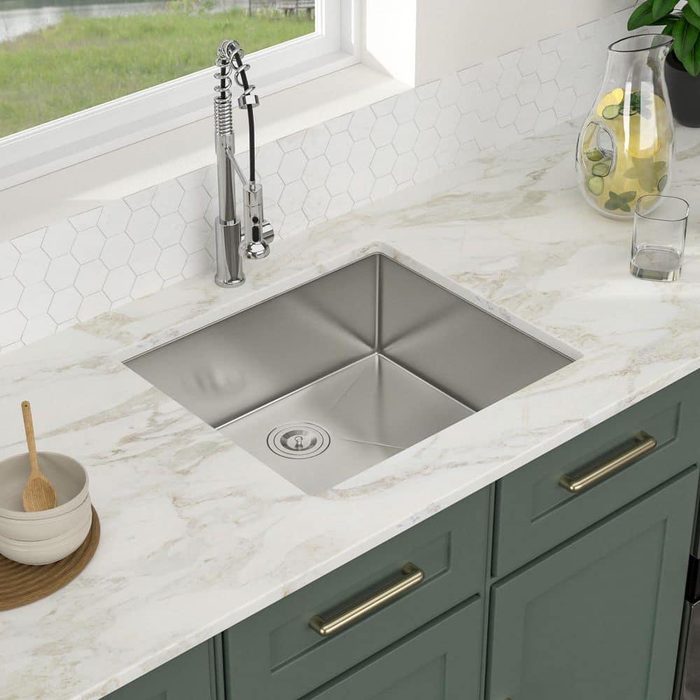 Logmey 25 Inch Drop In Kitchen Sink 25x22 In Handmade Stainless Steel Kitchen Sinks 16 Gauge Topmount Sink Single Bowl Round Corner Sink Bar Sink Prep 25x22x9 Inches