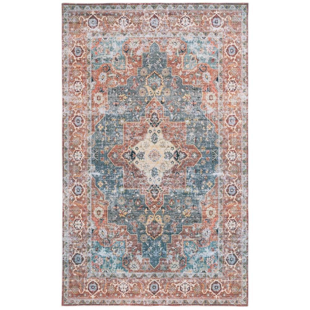 Arizona ARZ126 Power Loomed Machine Washable Area Rug - Rust/Blue Green - 4'x6' - Safavieh.