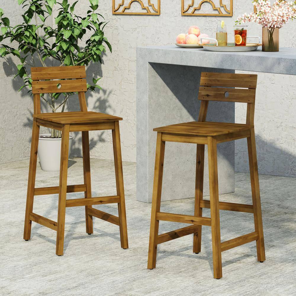 Noble House Castner Outdoor Bar Stool, Teak, 2 Pack