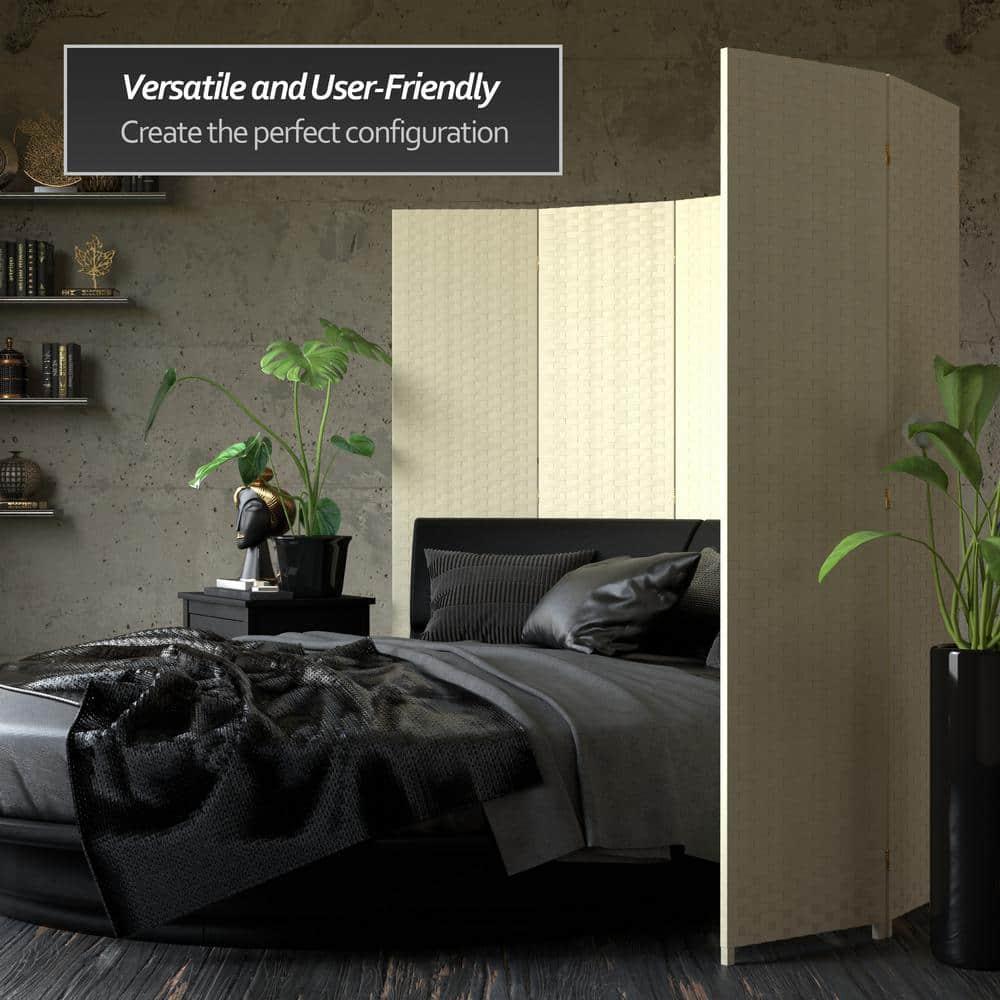 Oriental Furniture 6 Ft Tall Woven Fiber Room Divider, natural fiber, cream color, 3 panel