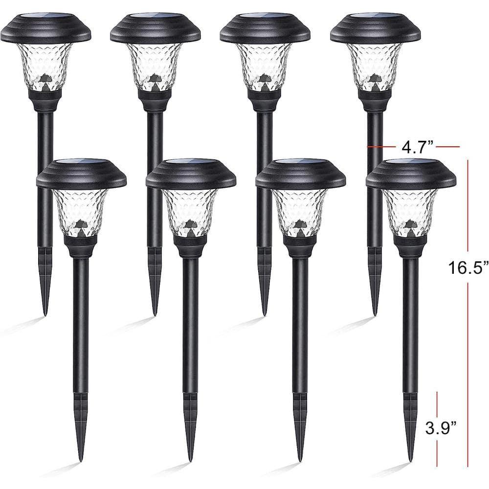 GIGALUMI Solar Garden Lights 8 Pack, Super Bright Solar Pathway Lights, Glass Stainless Steel Solar Lights Outdoor Waterproof, Auto On/Off Solar Powered Landscape Lights for Yard, Walkway (Black).