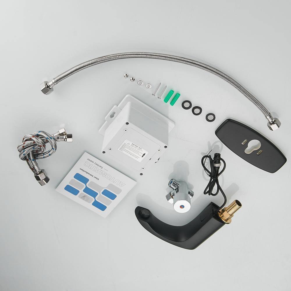 Touchless Bathroom Faucet, Commercial Hands-Free Automatic Sensor Faucet, AC/DC Powered Sink Faucet, Temperature Adjustment Valve, Black