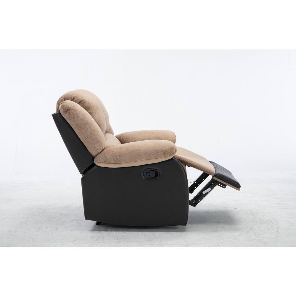 Nathaniel Home Champion Manual Single Reclining Sofa, PU Leather Upholstered Couch, Tufted Recliner, Plush Scoop Seating, for Living Room Home Theater, Beige