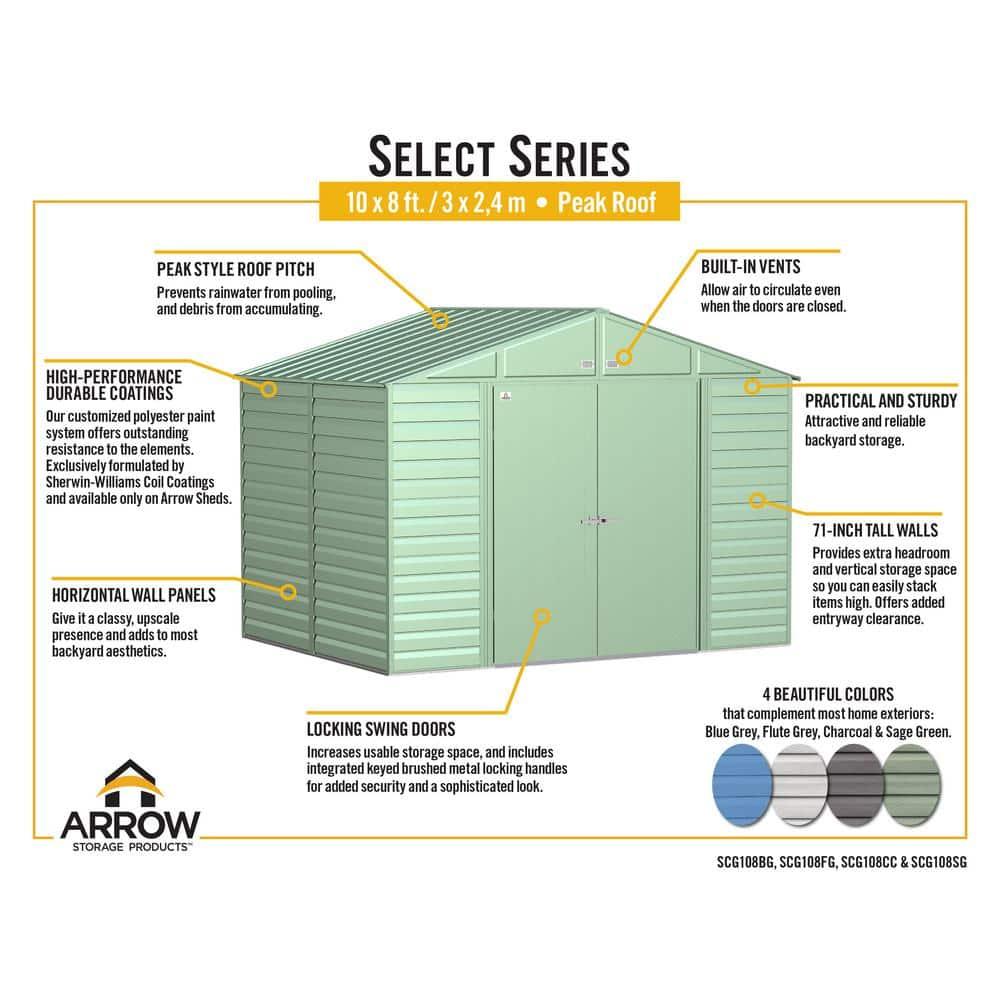 Arrow 10 ft. W x 12 ft. D Metal Storage Shed