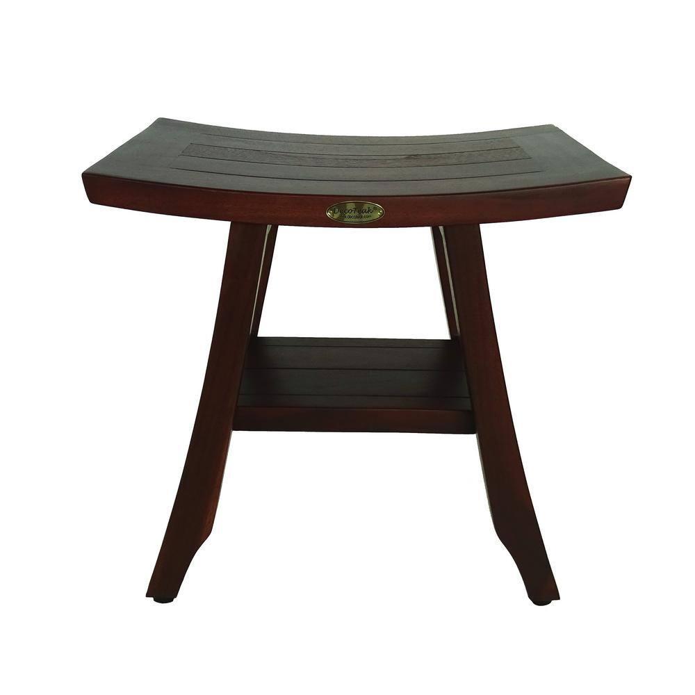 18&#34; Satori DT90 Wide Teak Wood Shower Bench with Shelf - DecoTeak