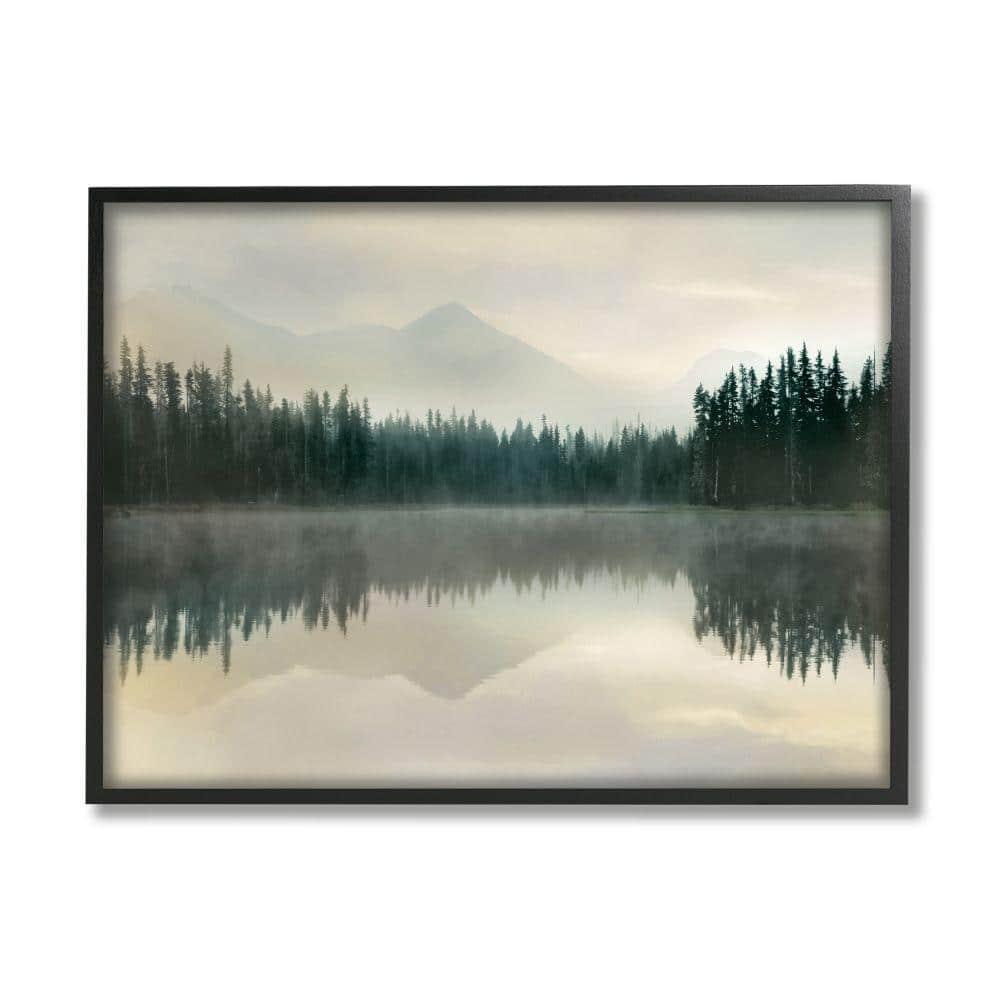 Stupell Industries Foggy Lake Forest Landscape Soft Nature Water Reflection Black Framed Giclee, 24 x 30