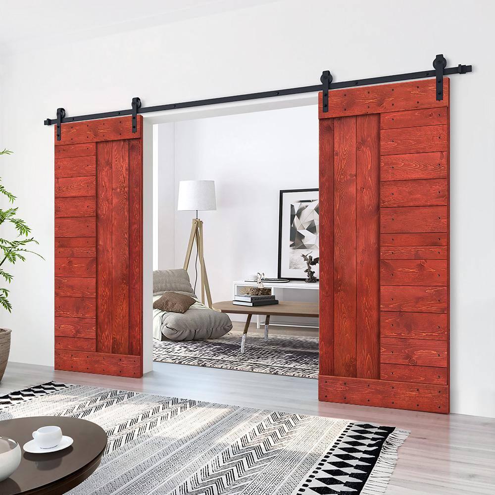 Calhome 84'' Solid Wood Paneled Painted with Installation Hardware Kit Barn Door