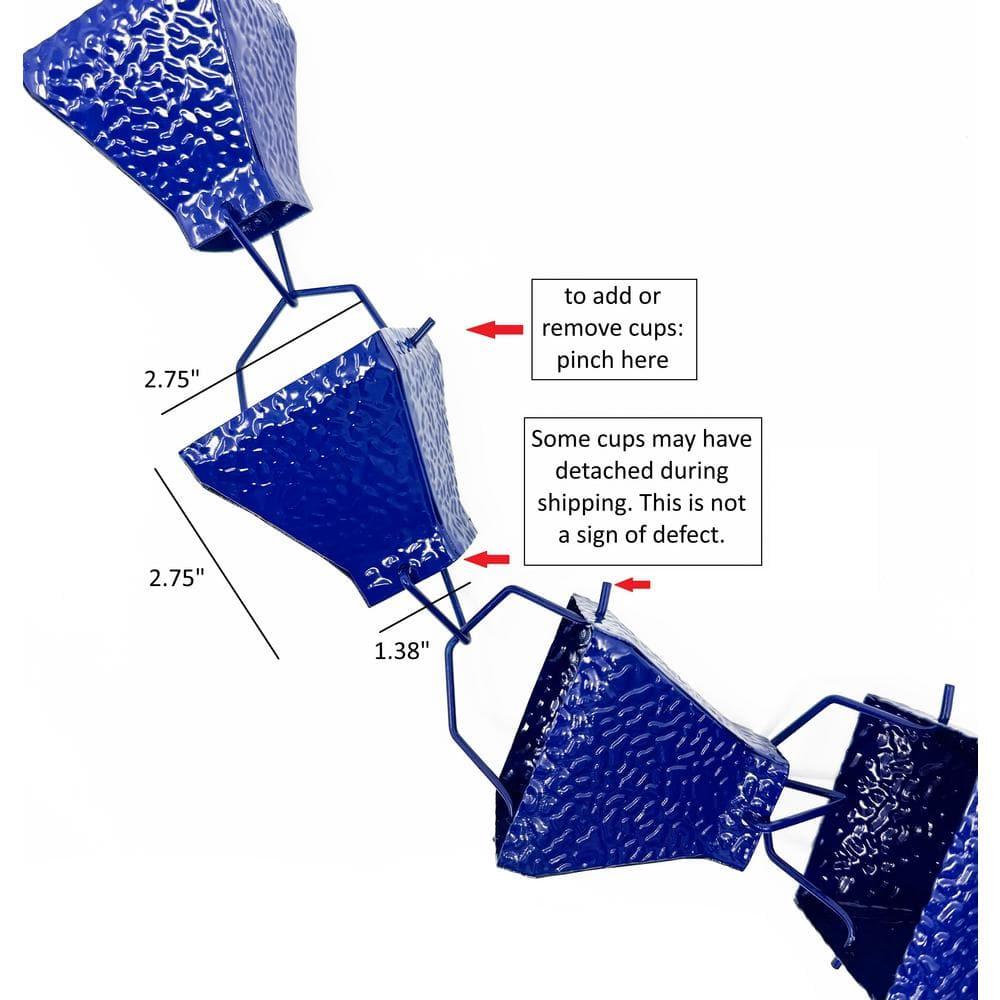 U-nitt Rain Chains, Roof Gutter Downspout Channel, Rainwater Catcher/Diverter, 8.5 FT, Metal, Blue Powder Coated, Texture Square, Modern, 5517BLU