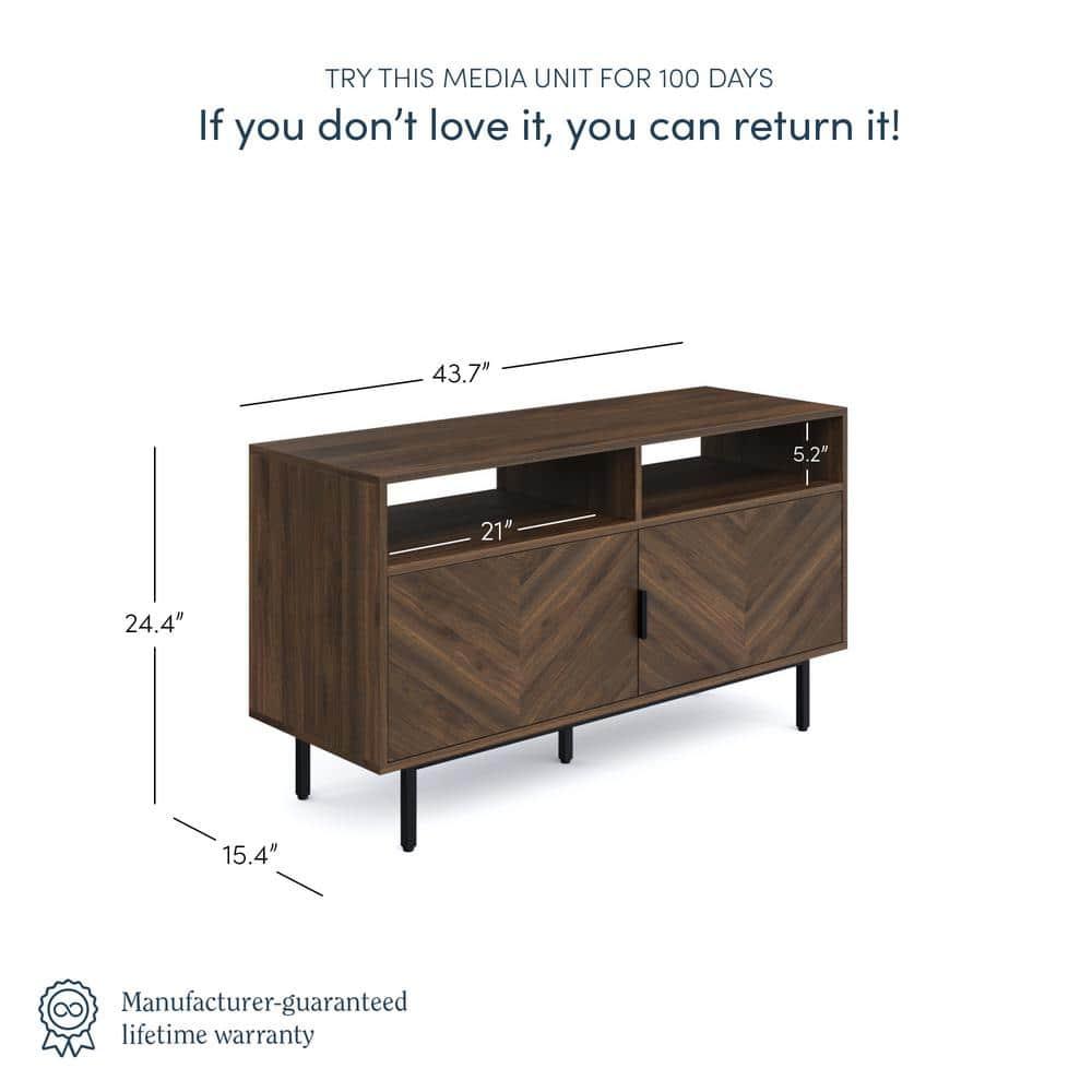 Nathan James Izak Herringbone Media Cabinet Walnut Matte Black: Fir Wood & Metal Storage Console