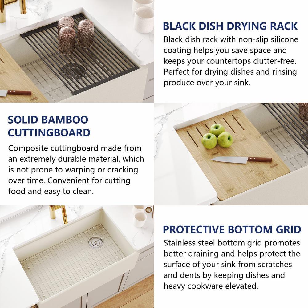 30-inch L Single Bowl Concrete Workstation Farmhouse Kitchen Sink Large Capacity Deep Dual Mount with Accessories