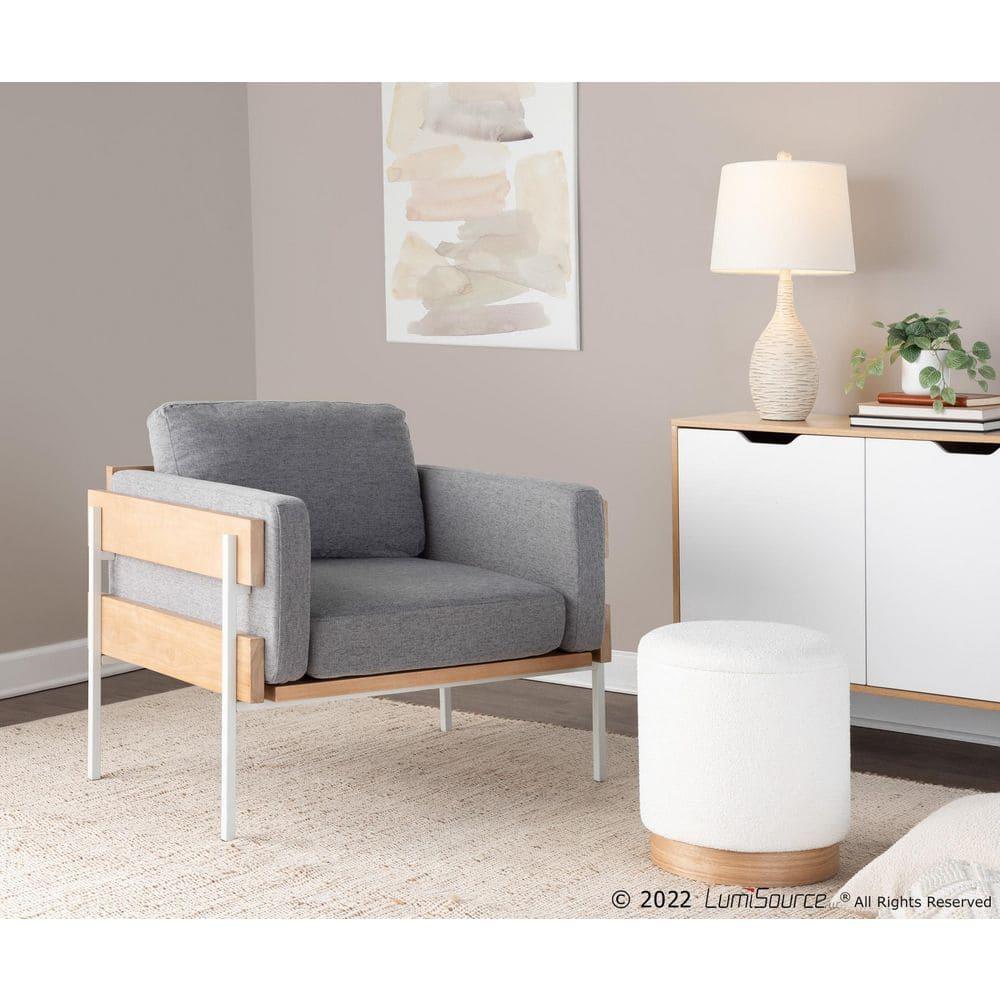 Kari Accent Chair White/Natural/Light Gray - LumiSource: Upholstered, Metal Frame, Removable Cushions