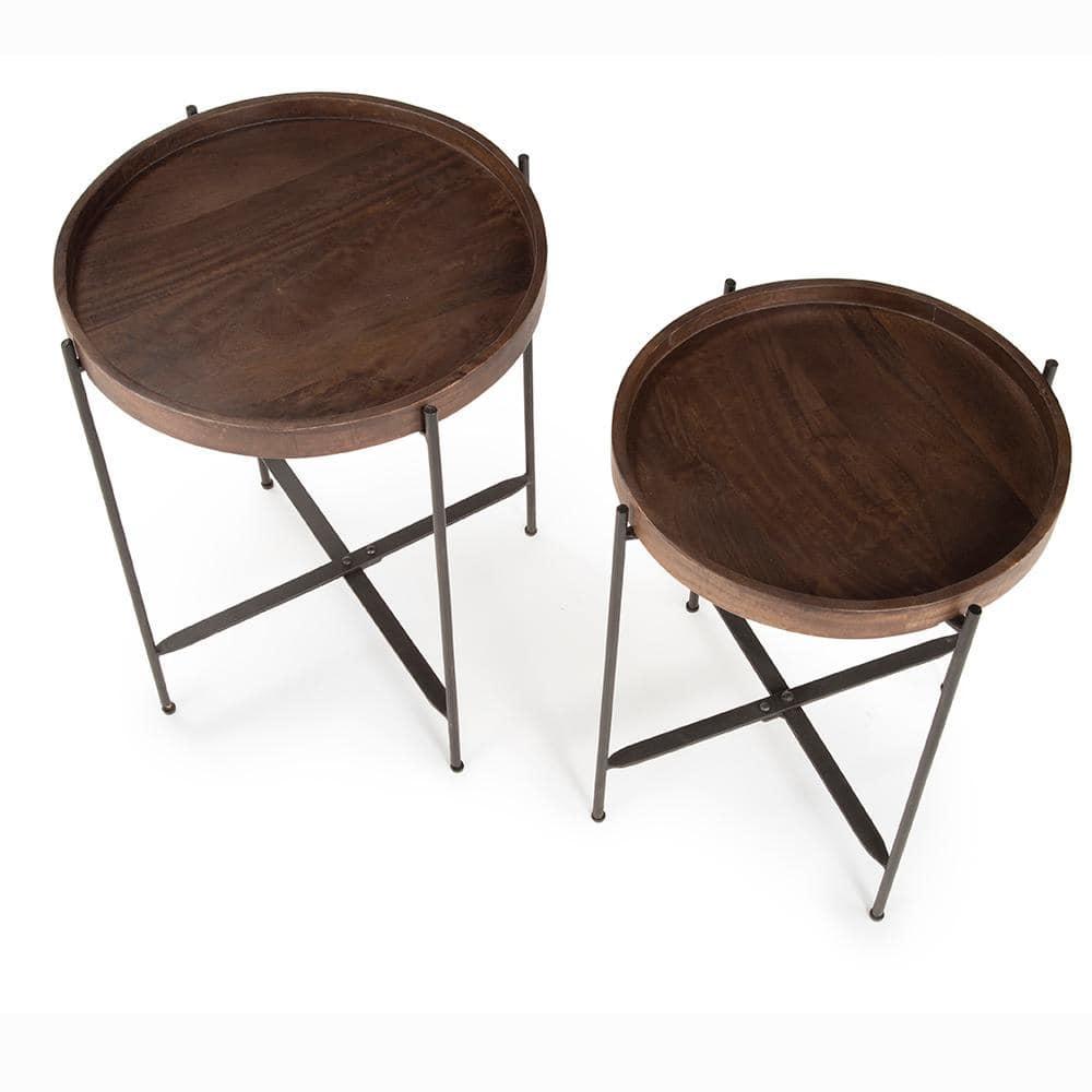 Set of 2 Capri Round Accent Tables Mango Wood with Iron Base - Steve Silver Co.
