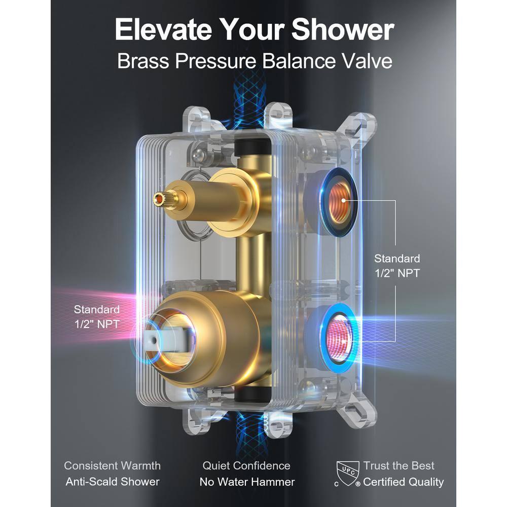 GRANDJOY Complete Shower System, 10" and 6" Dual Wall Mount Rain Shower Faucets with Handheld Shower Spray, High Pressure in Brushed Gold