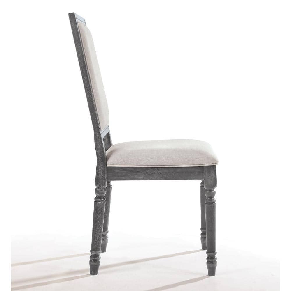 Acme Linen Dining Side Chair with Turned Legs Set of 2 Gray- Saltoro Sherpi Indoor Dining Chairs
