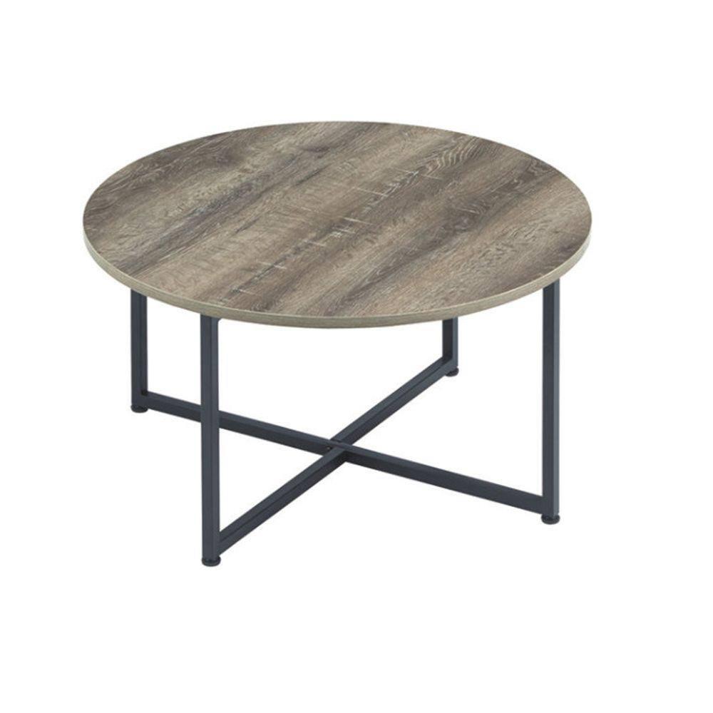 Wooden Table Set with Sturdy Metal Base, Set of Three, Gray and Brown