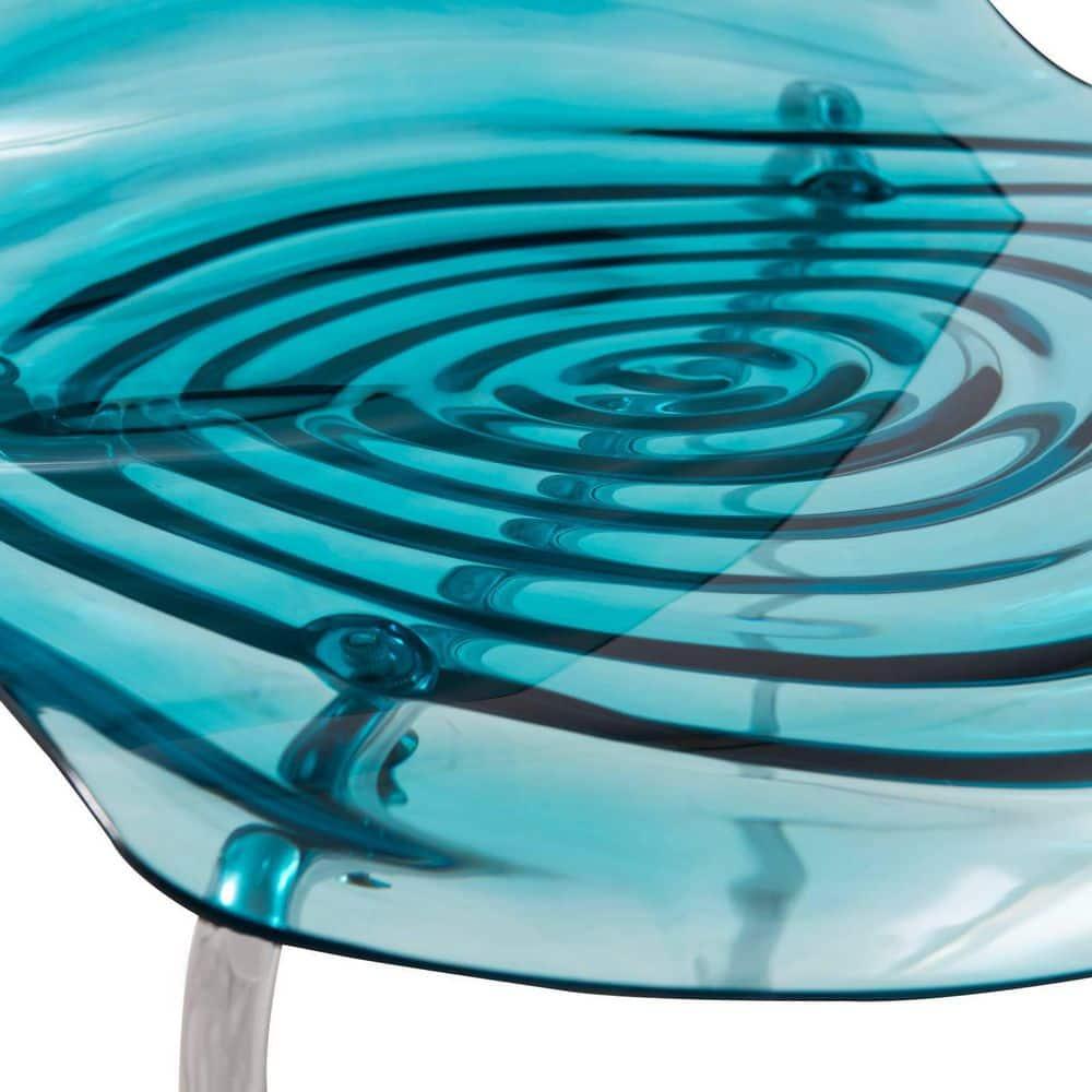 LeisureMod Astor Acrylic Dining Chair with Water Ripple Design and Metal Legs in Transparent Blue