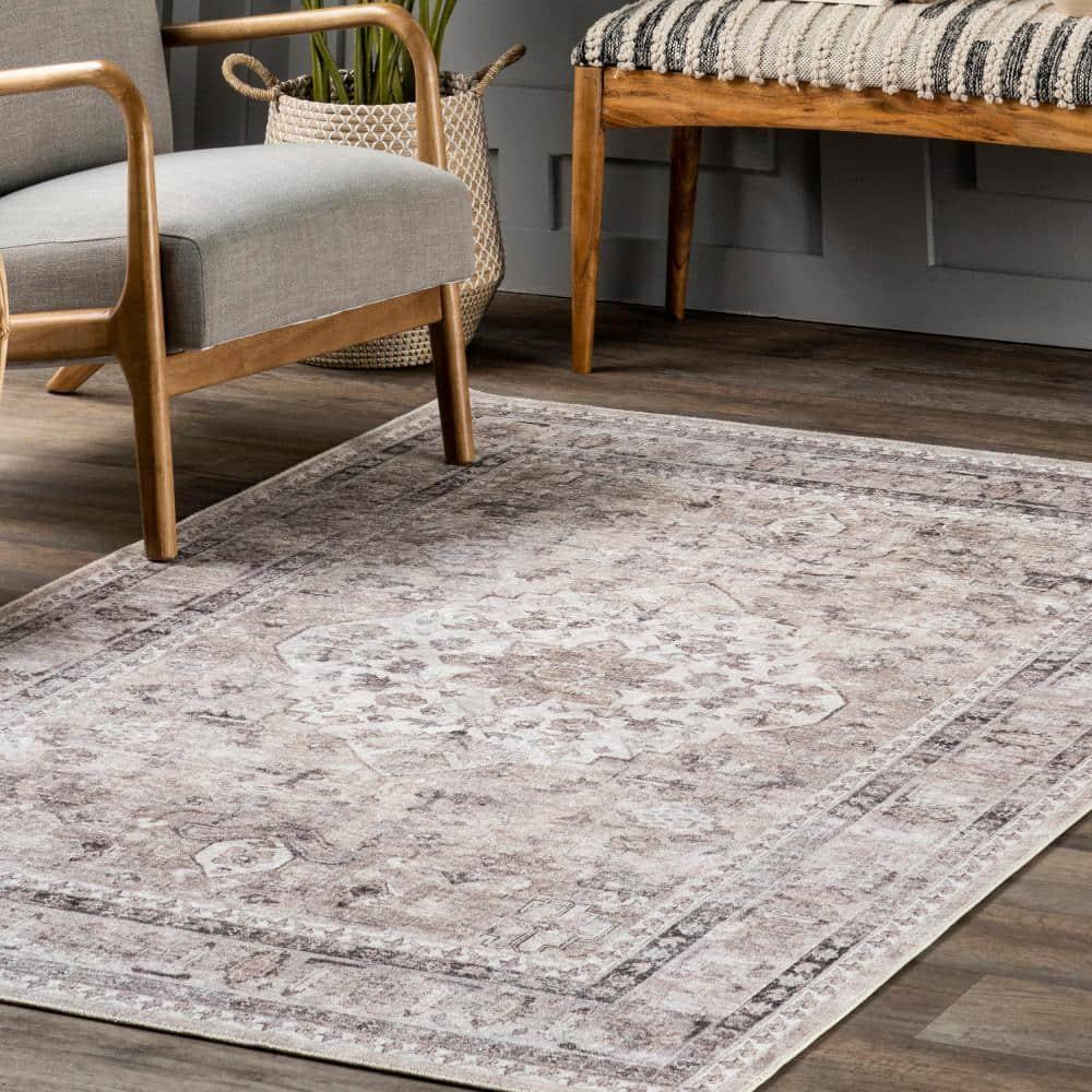 Nuloom Davi Faded Spill Proof Treated Pet Friendly Premium Machine Washable Area Rug, 8' x 10', Stone