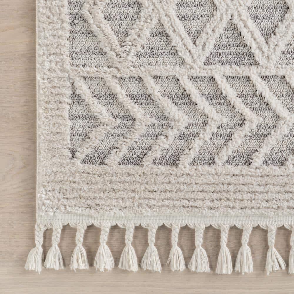 Nuloom 9x12 Ansley Moroccan Tassel Indoor Area Rug, Light Grey, Textured Bohemian Design, Plush High Pile, Stain Resistant, Bedroom, Living Room