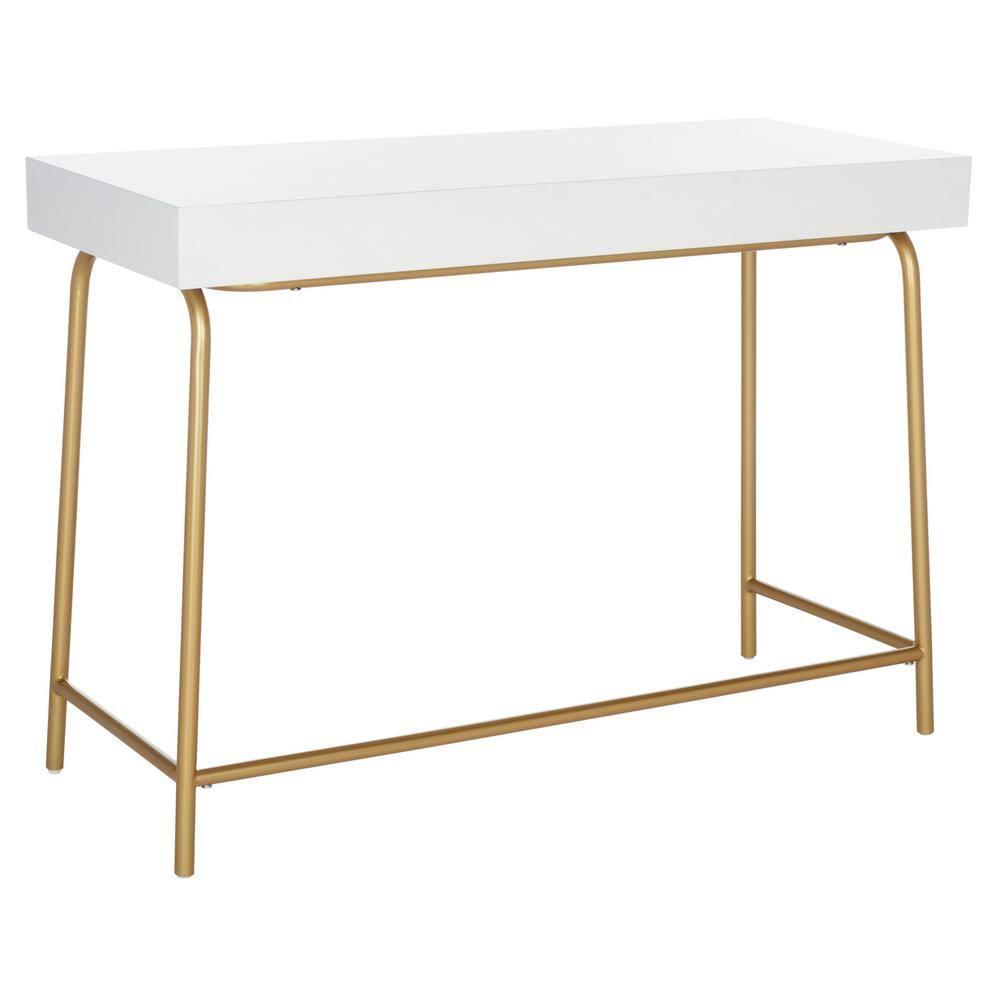 SAFAVIEH Nola Wood 1-Drawer Writing Desk, White/Brown/Gold