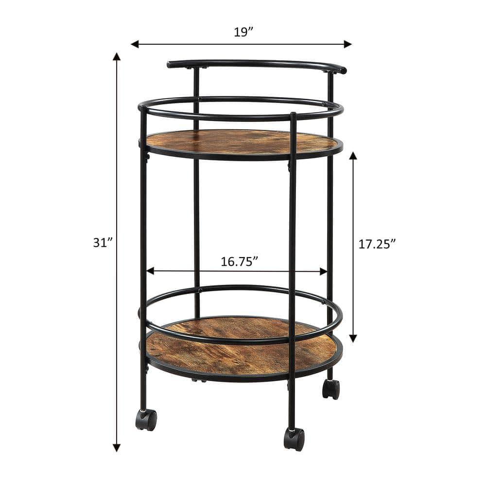 Designs2Go Charlie Serving Bar Cart in Walnut Wood Finish and Black Metal Frame