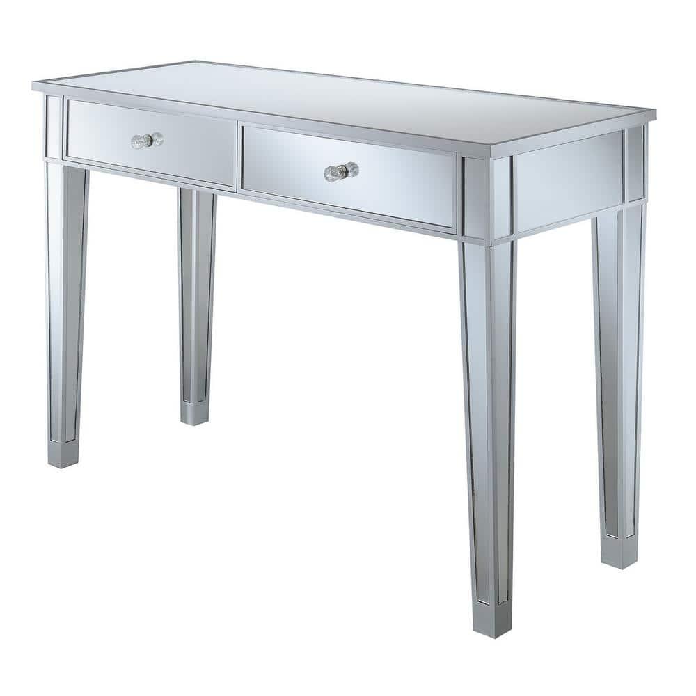Convenience Concepts Gold Coast 30" Tall Mirrored 2 Drawer Desk/Console, Silver/Mirror, All Ages