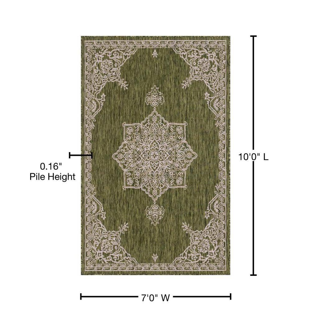Unique Loom 7' 1 x 10' 0 Rectangle Indoor/Outdoor Traditional Green Area Rug