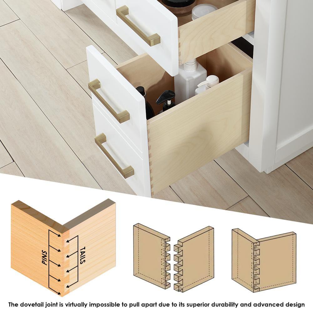 Gavino 42" Wood Vanity in White with Composite Stone Top no Mirror