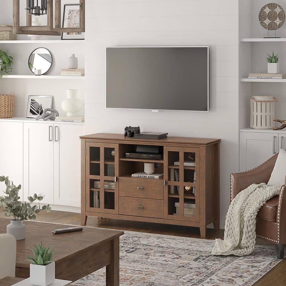 Simpli Home Artisan 53"W Solid Wood Contemporary Tall TV Stand for TVs up to 60" with Adjustable Shelves